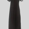 This is a new simple and fashionable women's short-sleeved long slit dress with colored cuffs. It has a casual and elegant round neck details Picture